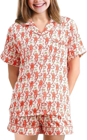 𝒌𝒊𝒅𝒔 Monkey Pajamas Pajama Set,𝑮𝒊𝒓𝒍𝒔 Monkey Pajamas Rabbit Pjs,Preppy Monkey Pajamas,Button Down Shorts Pjs