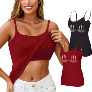 2 Pack Built in Bra Tank Tops for Women Summer Casual Spaghetti Strap Camisole Plus Size Workout Padded Tank Tops