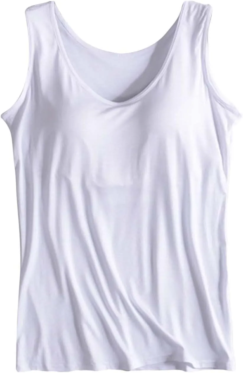 2 Pack Tank Tops for Women 2024 Cami Built in Bras Plus Size Shelf Bra Shirt Yoga Athleic Layering Undershirt