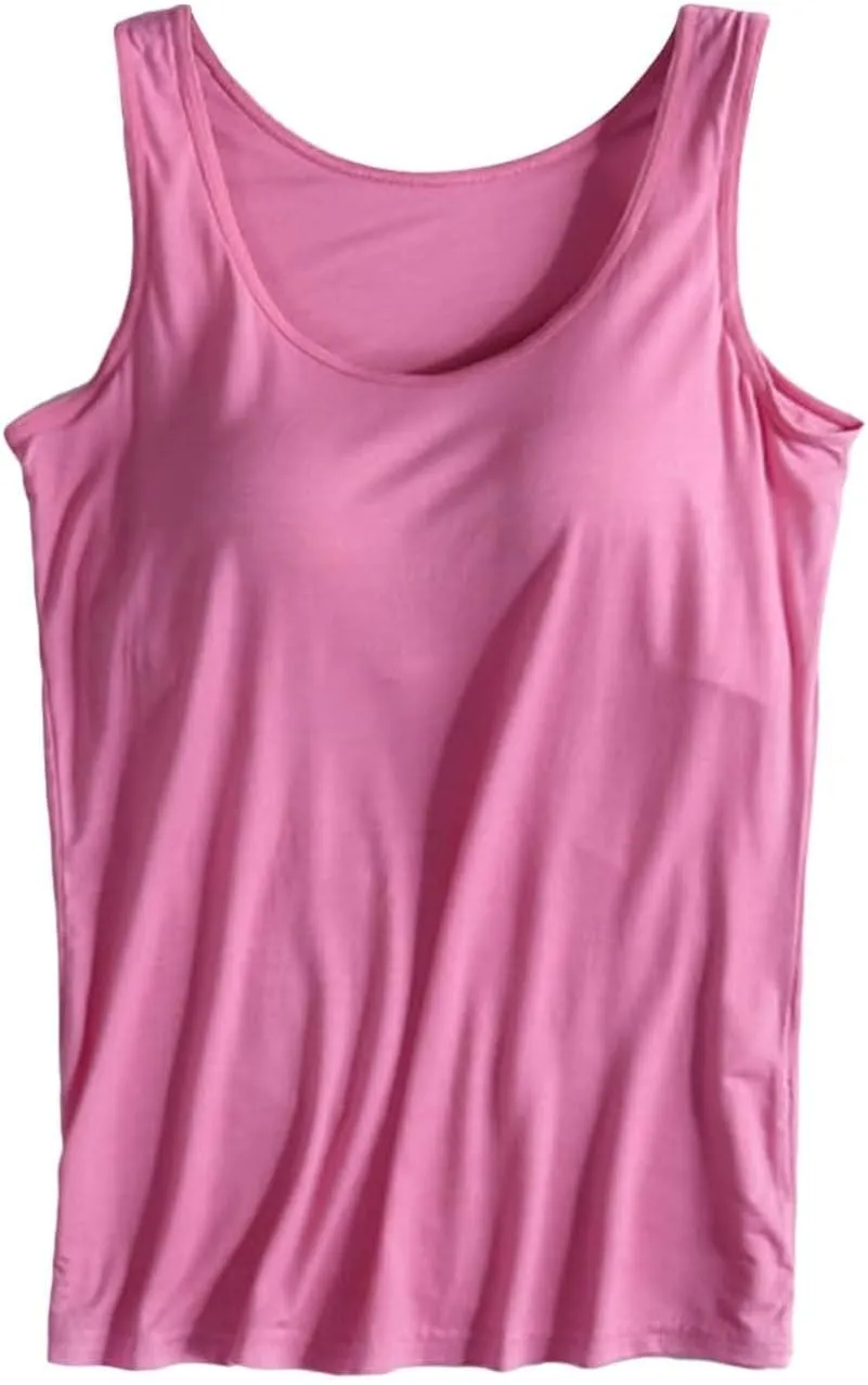 2 Pack Tank Tops for Women 2024 Cami Built in Bras Plus Size Shelf Bra Shirt Yoga Athleic Layering Undershirt