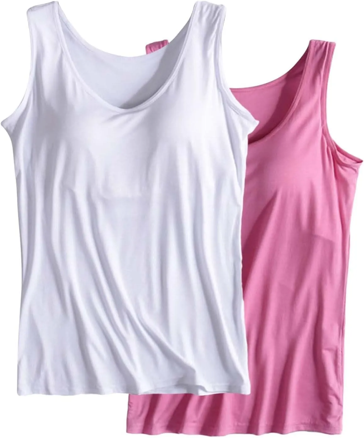 2 Pack Tank Tops for Women 2024 Cami Built in Bras Plus Size Shelf Bra Shirt Yoga Athleic Layering Undershirt