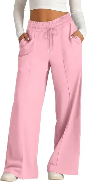2024 Today's Deals Sweatpants for Women 2024 Plus Size Casual High Waisted Straight Wide Leg Joggers Baggy Pants Y2k Fall Fashion Fleece Loose Comfy Trousers with Pockets B-Pink