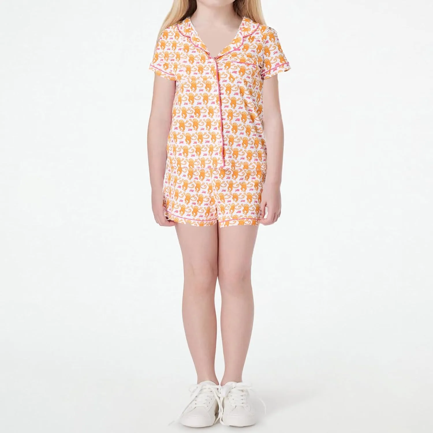 Amiblvowa Kids Toddler Baby Girl Monkey Pajamas Pajama Set Girls Roller Dupes Rabbit Preppy Button Down Shorts Summer Pjs