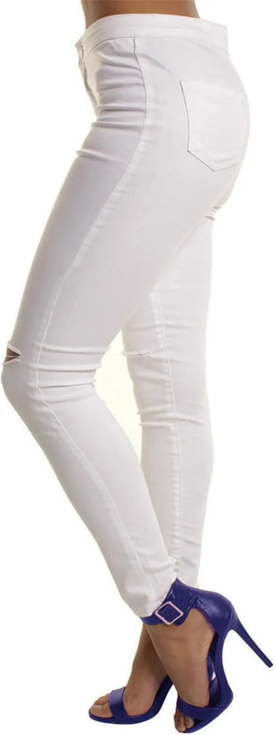 Andongnywell Women's Skinny High Waist Jegging Jeans Distressed Knee-Ripped Stretchy Pencil Denim Pants