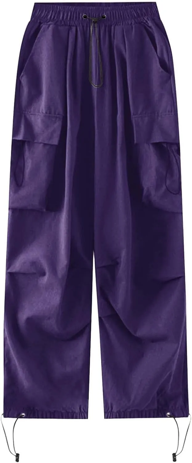 Baggy Parachute Pants for Women Drawstring Elastic Low Waist Ruched Cargo Pants Multiple Pockets Jogger Y2K
