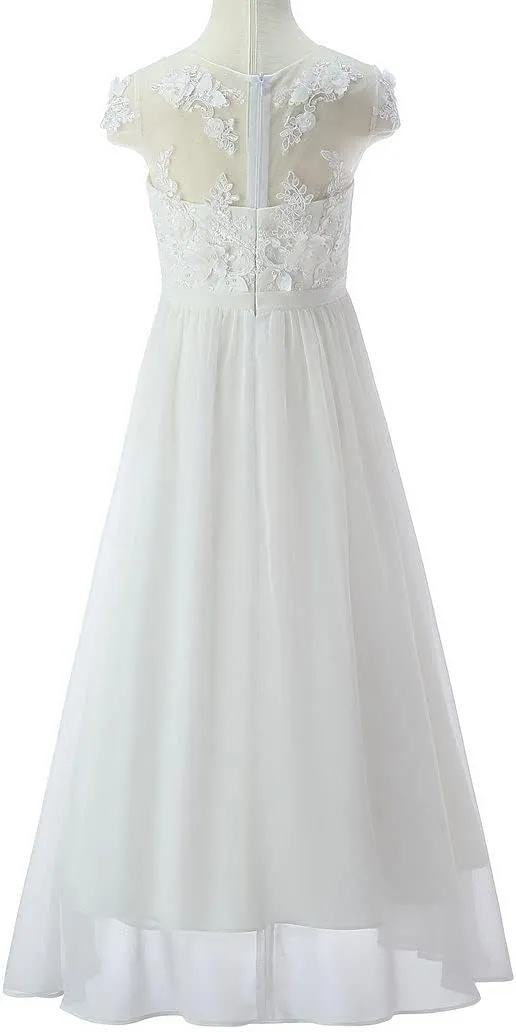 Bow Dream Rustic Bridesmaid Lace Sleeveless Flower Girl Dress
