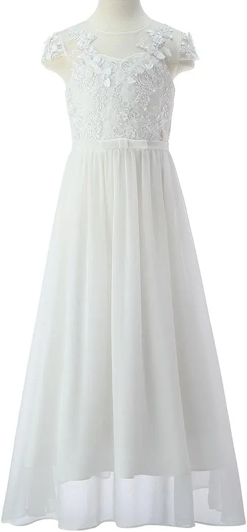 Bow Dream Rustic Bridesmaid Lace Sleeveless Flower Girl Dress