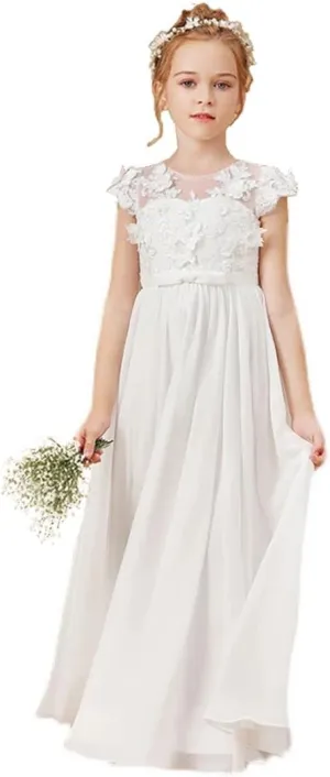 Bow Dream Rustic Bridesmaid Lace Sleeveless Flower Girl Dress
