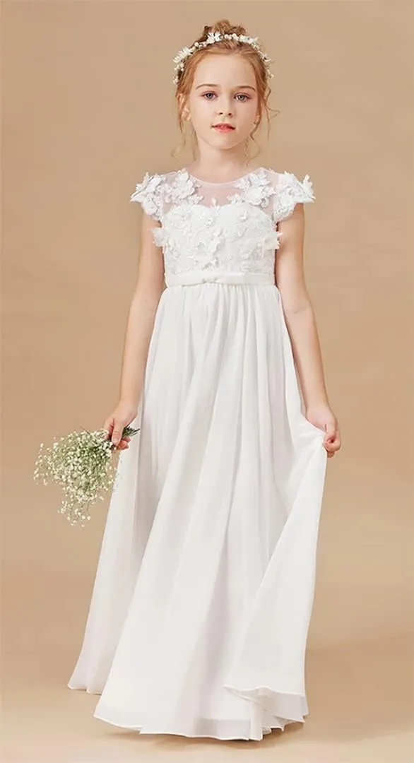 Bow Dream Rustic Bridesmaid Lace Sleeveless Flower Girl Dress