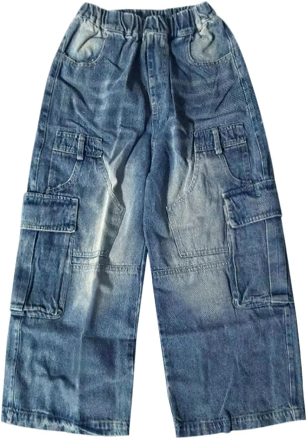 Boys Baggy Jeans Cargo Denim Pants Kids Elastic Waist Trousers Flap Pocket Classic Vintage Jeans Tracksuit Joggers