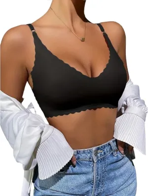 Bras for Women Wavy Deep V No Underwire Soft Wireless Bras Bralettes Comfort Seamless Bralettes Tank Tops Camisole