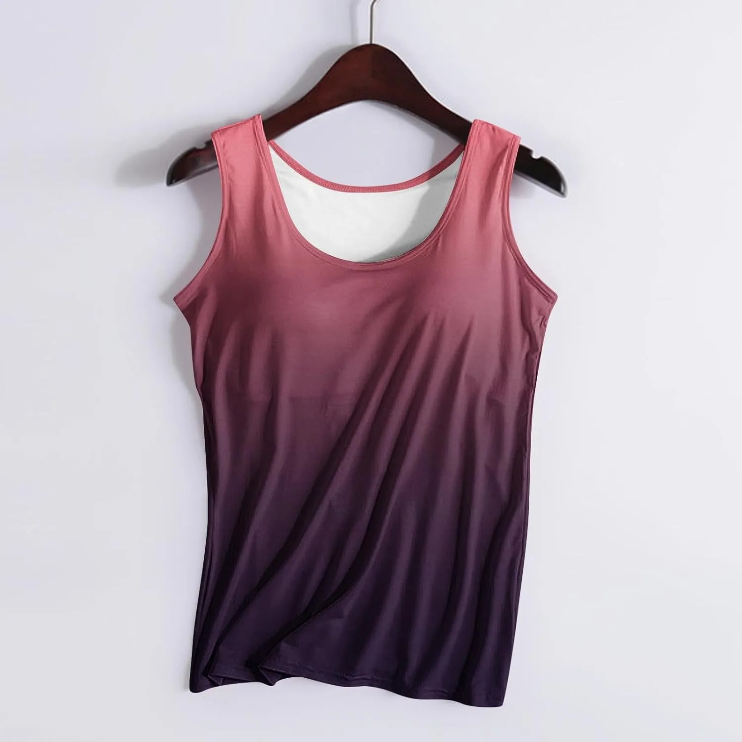 Built in Bra Tank Tops for Women Gradient Color Camisole Casual Basic Cami Shirts Stretchy Sports Athletic Top