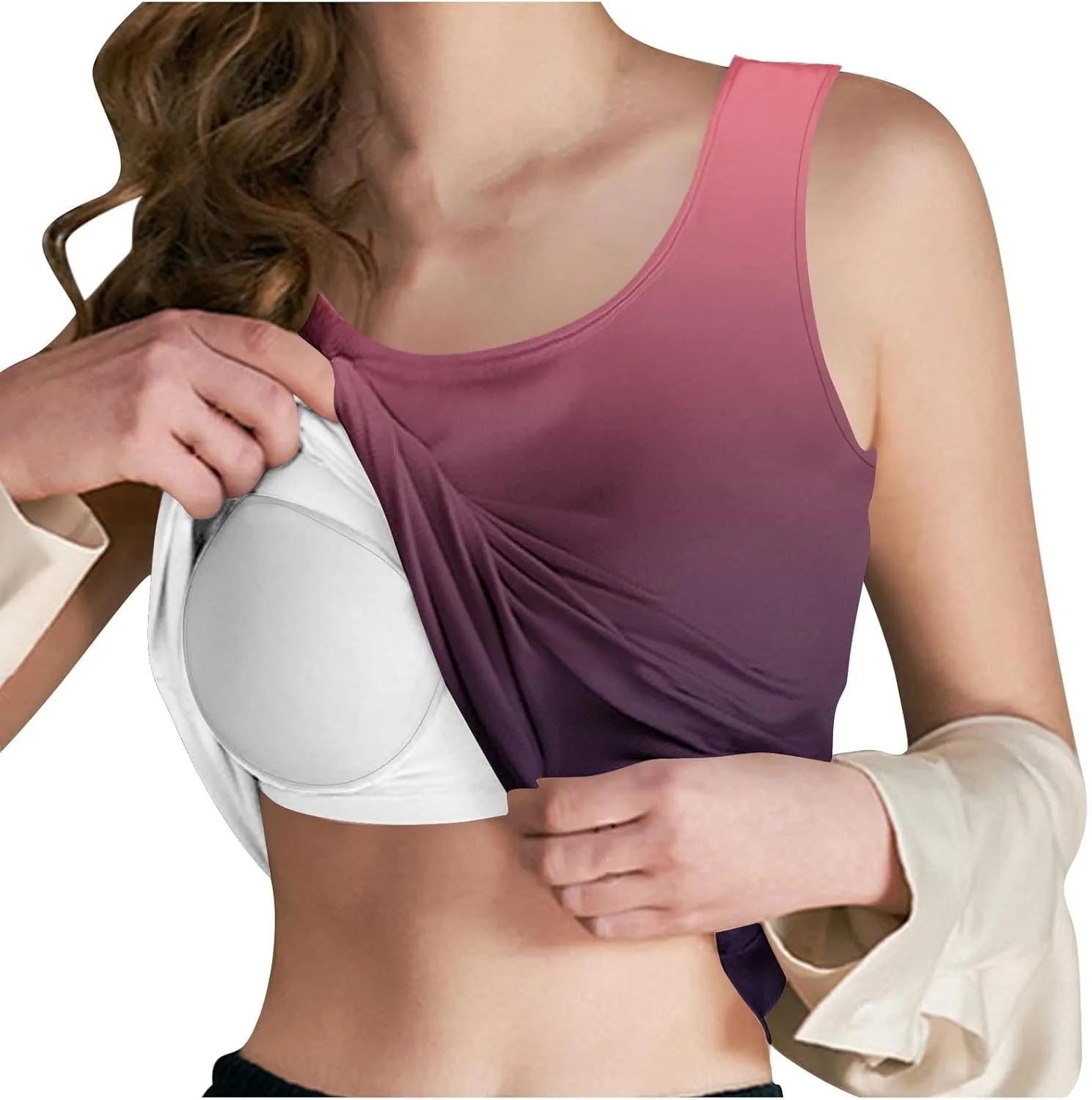 Built in Bra Tank Tops for Women Gradient Color Camisole Casual Basic Cami Shirts Stretchy Sports Athletic Top