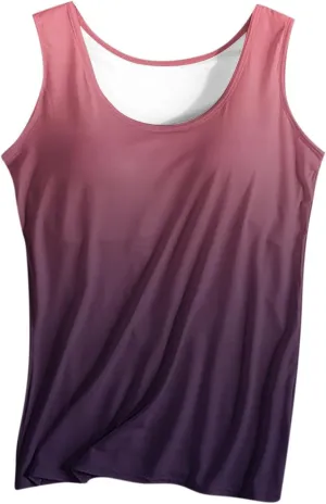 Built in Bra Tank Tops for Women Gradient Color Camisole Casual Basic Cami Shirts Stretchy Sports Athletic Top