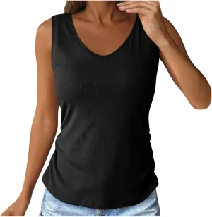Built in Bra Tank Tops for Women Workout Casual Sleeveless Top Slim Fit V Neck Gym Cami Clothes 2025