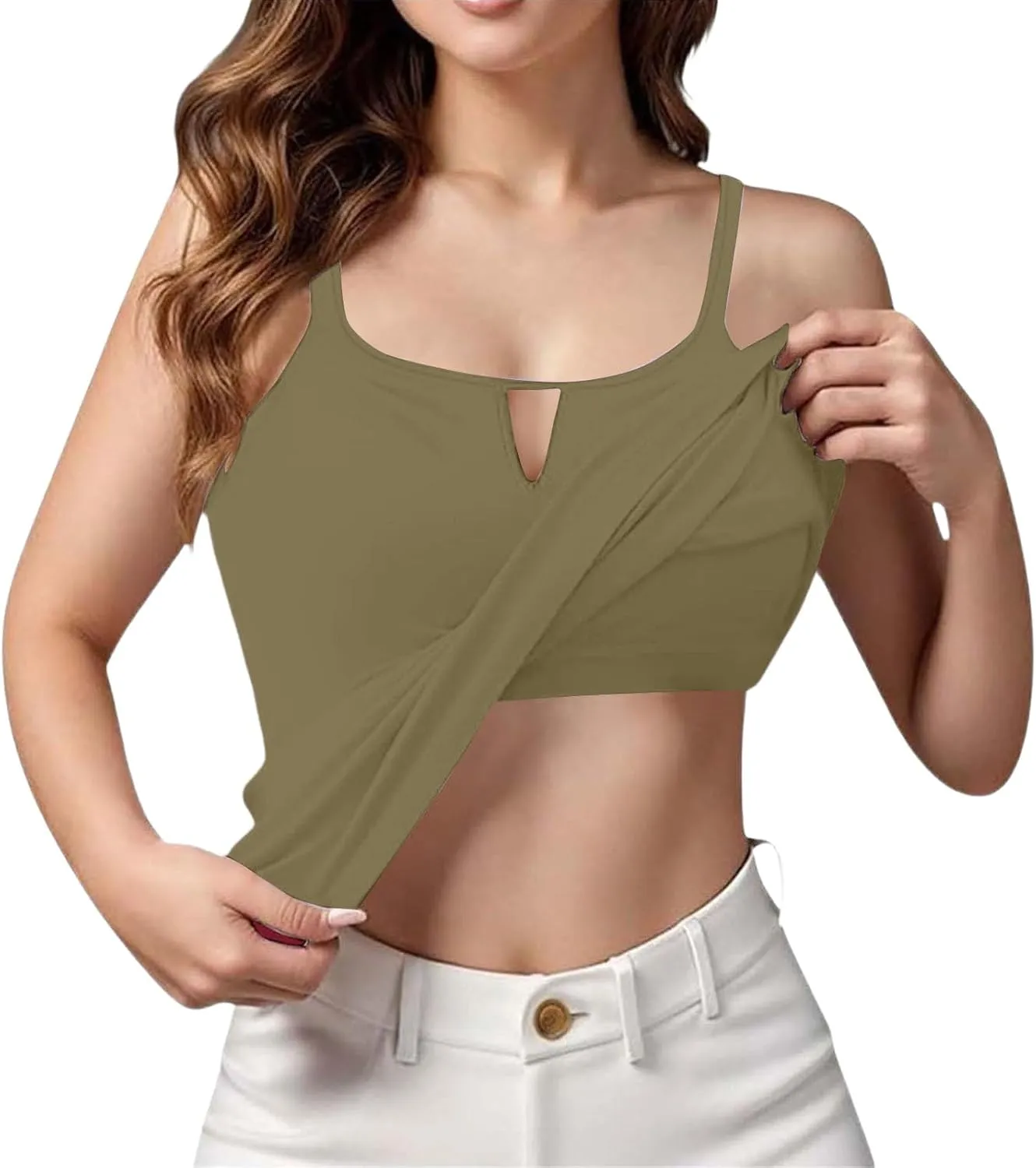 Camisole Tops for Women Built in Bra Adjustable Spaghetti Strap Workout Sport Shirts Basic Tank Layer Padded Bra