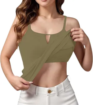 Camisole Tops for Women Built in Bra Adjustable Spaghetti Strap Workout Sport Shirts Basic Tank Layer Padded Bra