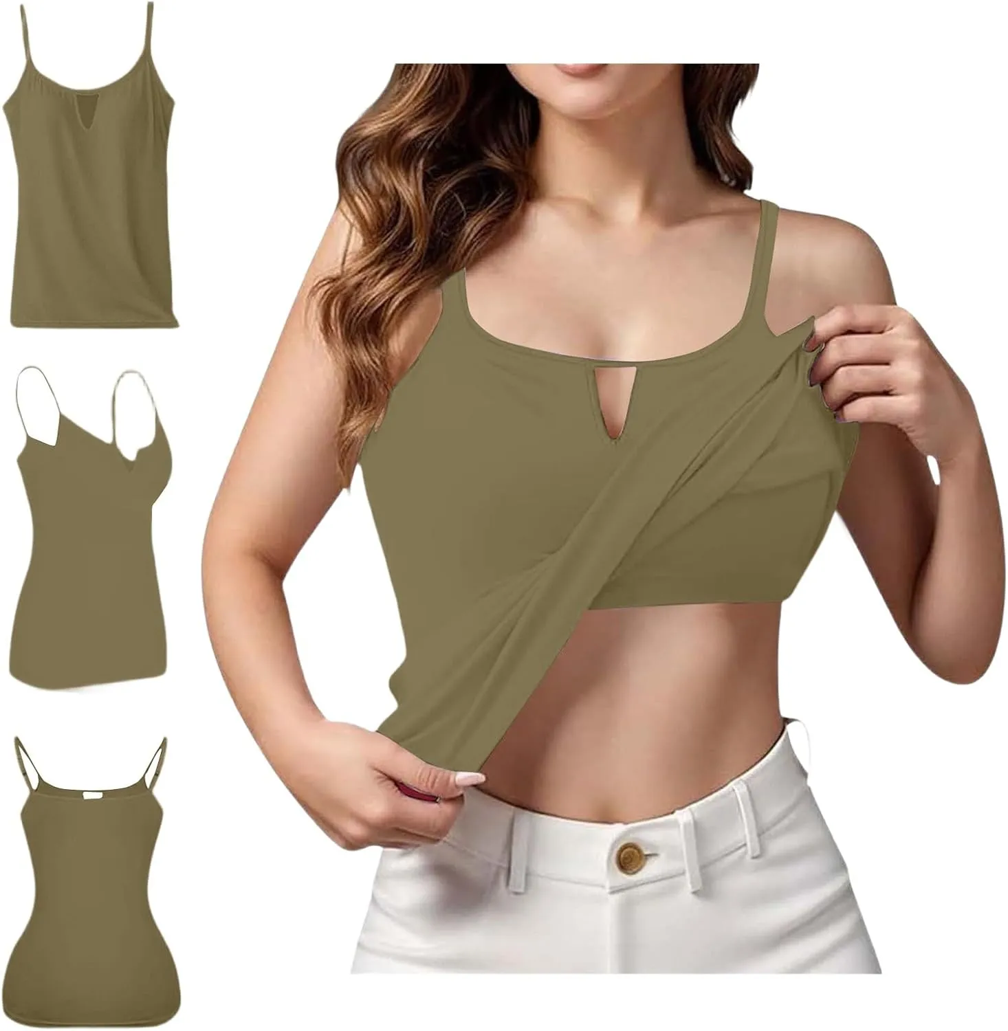 Camisole Tops for Women Built in Bra Adjustable Spaghetti Strap Workout Sport Shirts Basic Tank Layer Padded Bra