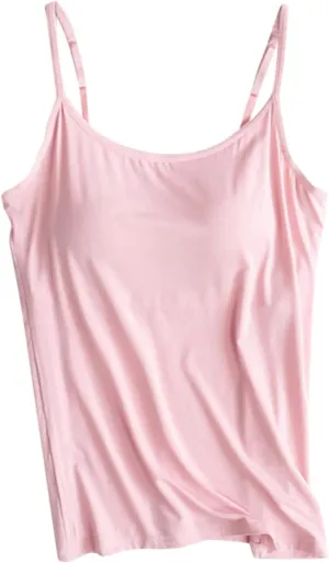 Camisole Tops with Built in Bra for Women Summer Casual Loose Chest Pad Vest Yoga Outfits Undershirts Cami Shirts