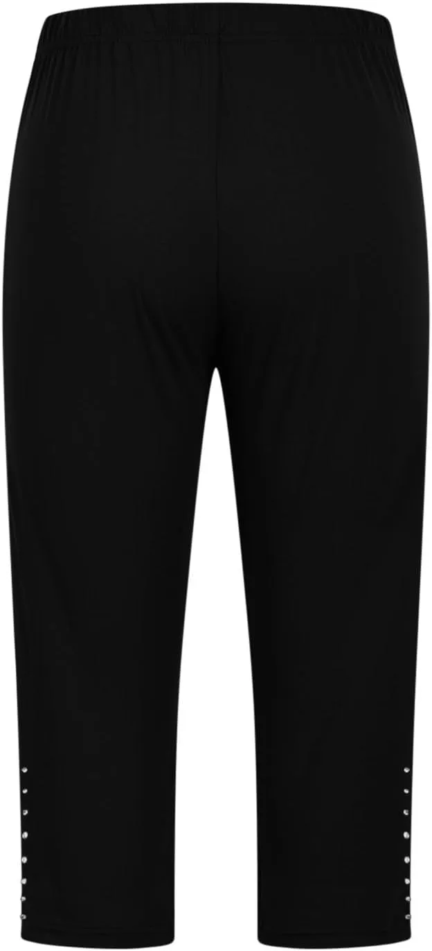 Capri Leggings for Women Rhinestone Cropped Trousers High Waist 3/4 Length Yoga Pants Stretchy Casual Jegging Tights