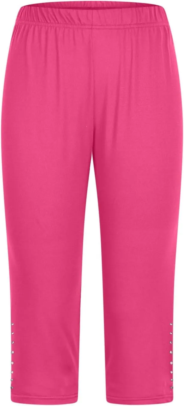 Capri Leggings for Women Rhinestone Cropped Trousers High Waist 3/4 Length Yoga Pants Stretchy Casual Jegging Tights