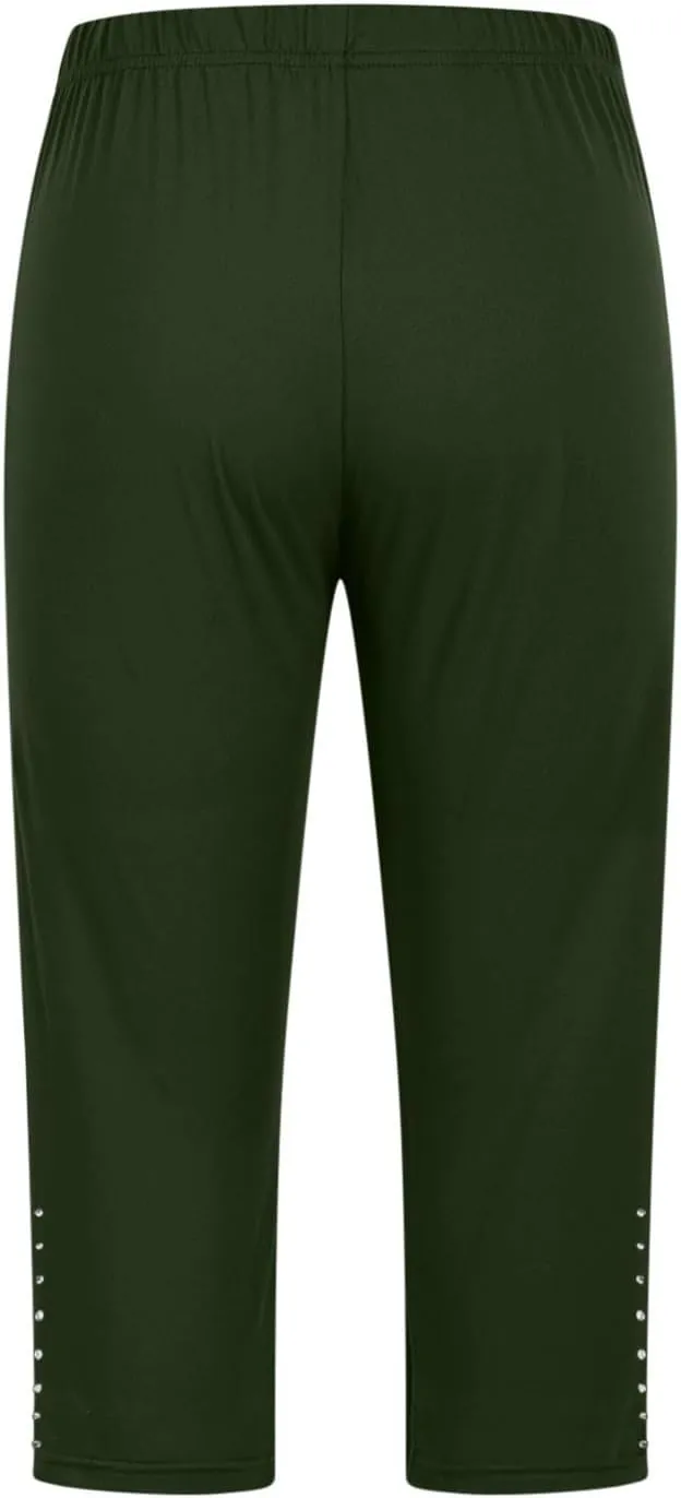 Capri Leggings for Women Rhinestone Cropped Trousers High Waist 3/4 Length Yoga Pants Stretchy Casual Jegging Tights