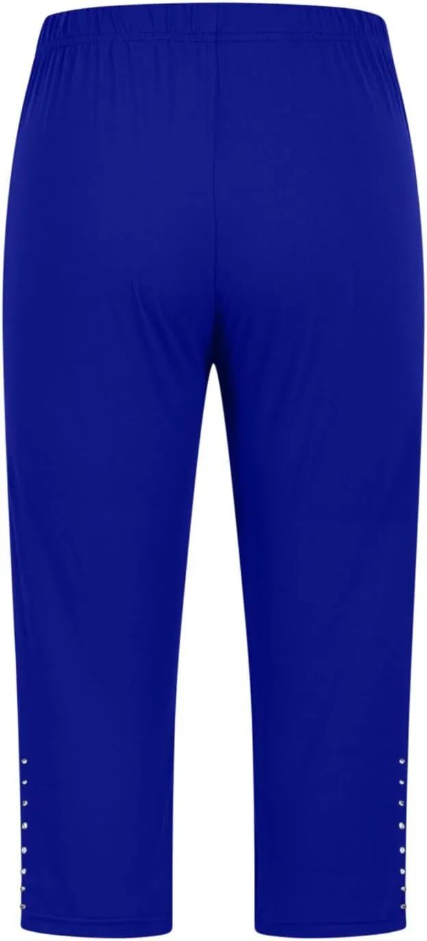Capri Leggings for Women Rhinestone Cropped Trousers High Waist 3/4 Length Yoga Pants Stretchy Casual Jegging Tights