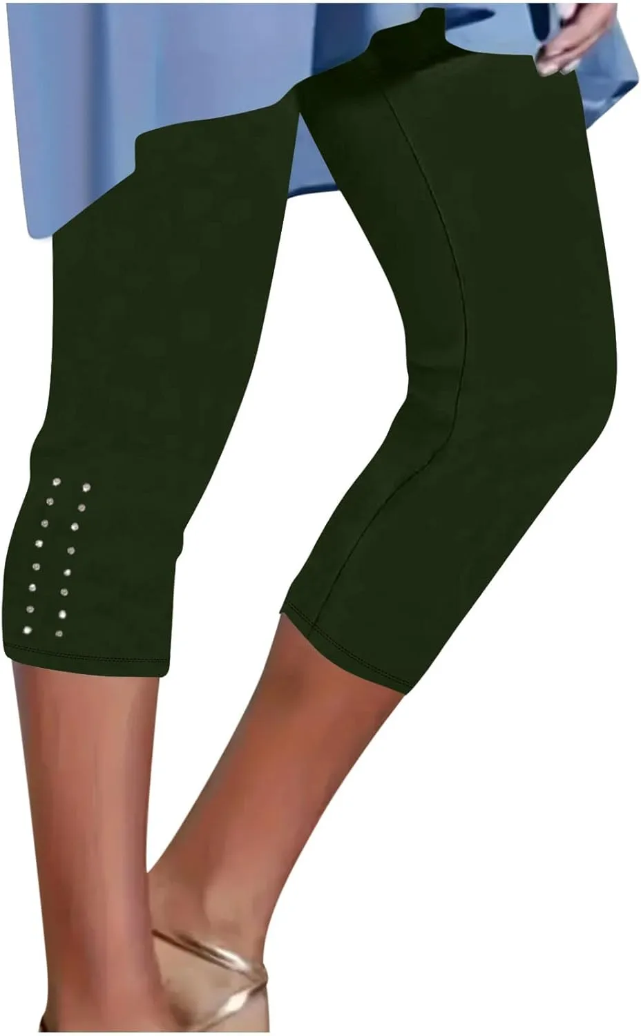 Capri Leggings for Women Rhinestone Cropped Trousers High Waist 3/4 Length Yoga Pants Stretchy Casual Jegging Tights