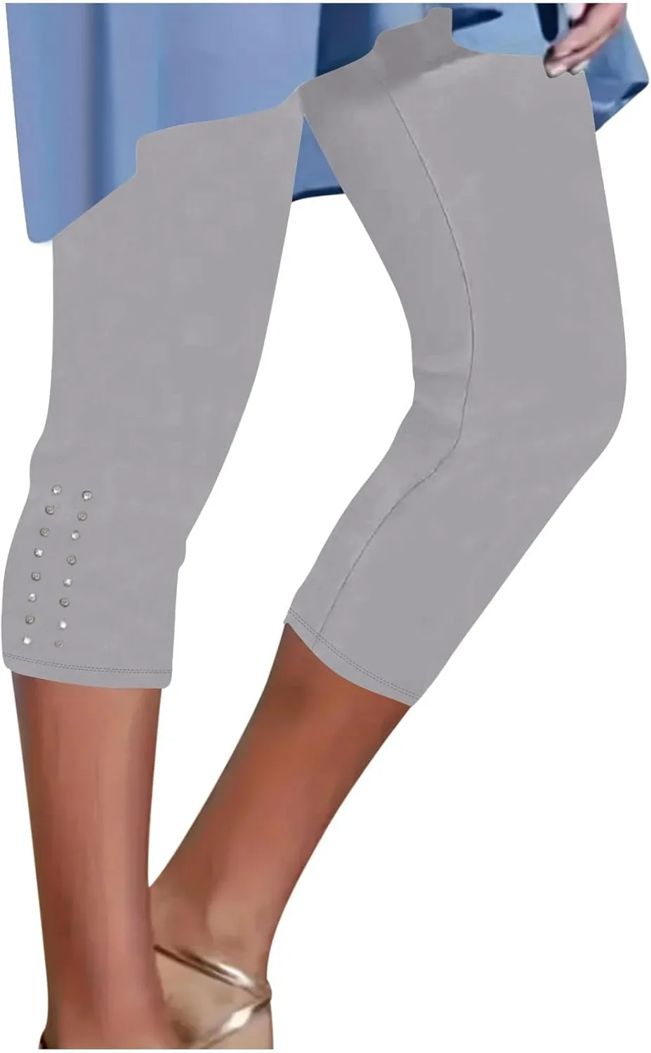 Capri Leggings for Women Rhinestone Cropped Trousers High Waist 3/4 Length Yoga Pants Stretchy Casual Jegging Tights