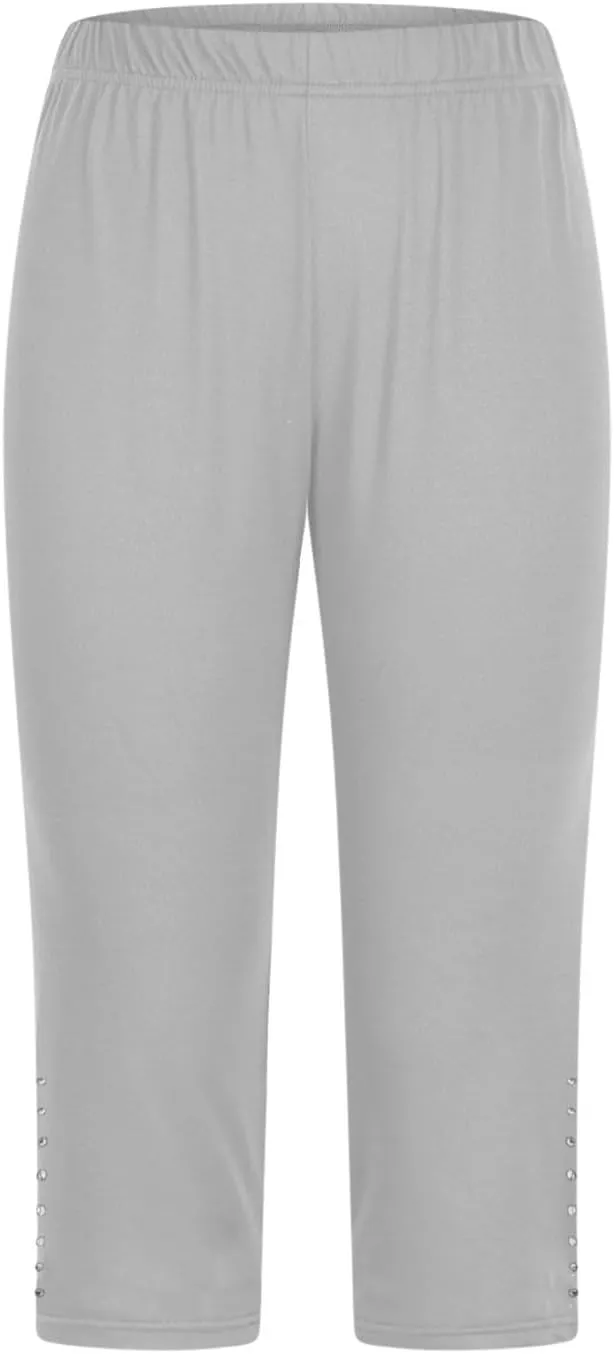 Capri Leggings for Women Rhinestone Cropped Trousers High Waist 3/4 Length Yoga Pants Stretchy Casual Jegging Tights