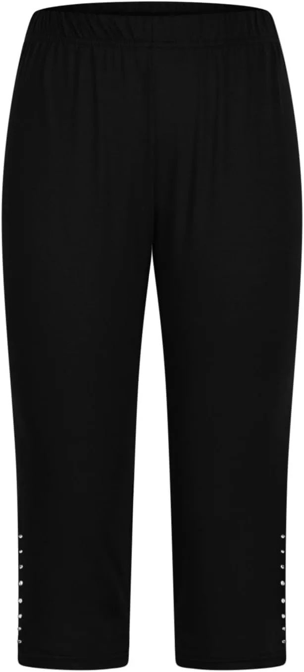 Capri Leggings for Women Rhinestone Cropped Trousers High Waist 3/4 Length Yoga Pants Stretchy Casual Jegging Tights