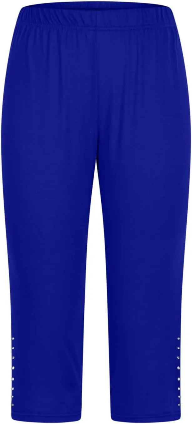 Capri Leggings for Women Rhinestone Cropped Trousers High Waist 3/4 Length Yoga Pants Stretchy Casual Jegging Tights