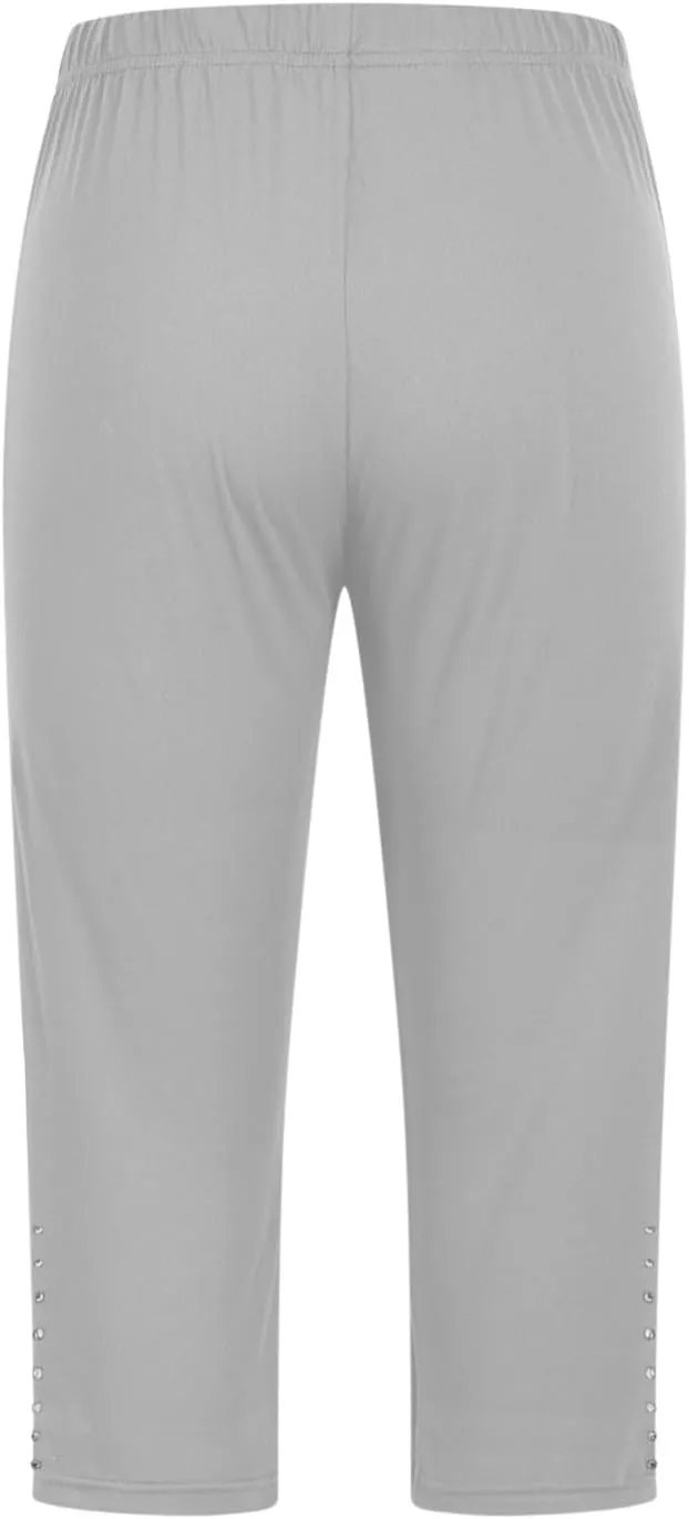 Capri Leggings for Women Rhinestone Cropped Trousers High Waist 3/4 Length Yoga Pants Stretchy Casual Jegging Tights