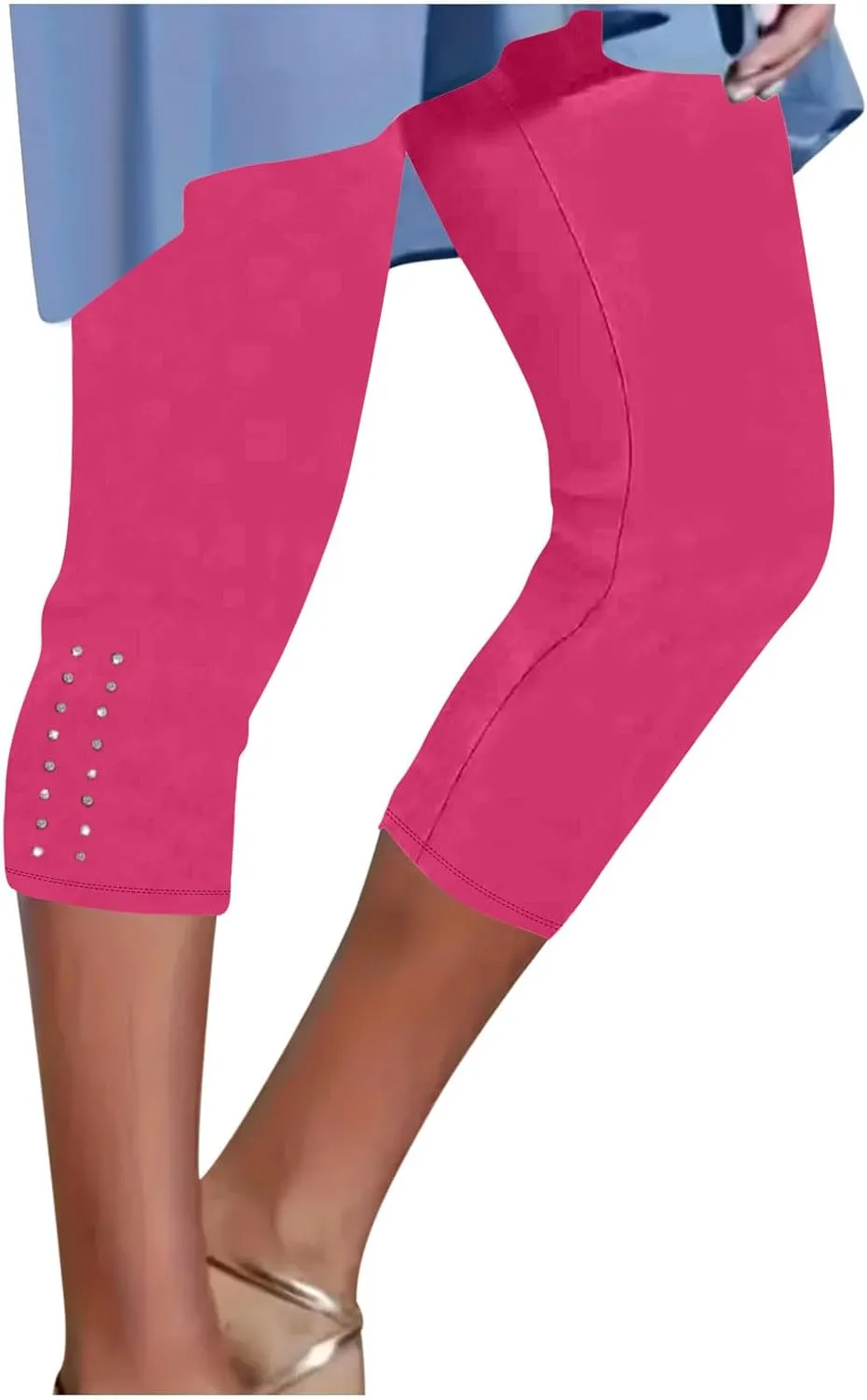 Capri Leggings for Women Rhinestone Cropped Trousers High Waist 3/4 Length Yoga Pants Stretchy Casual Jegging Tights