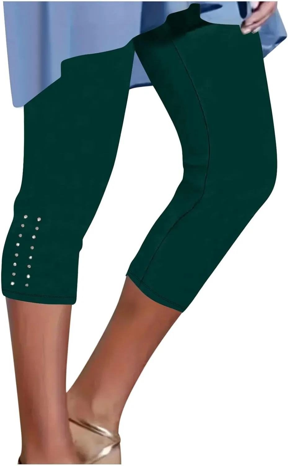 Capri Leggings for Women Rhinestone Cropped Trousers High Waist 3/4 Length Yoga Pants Stretchy Casual Jegging Tights