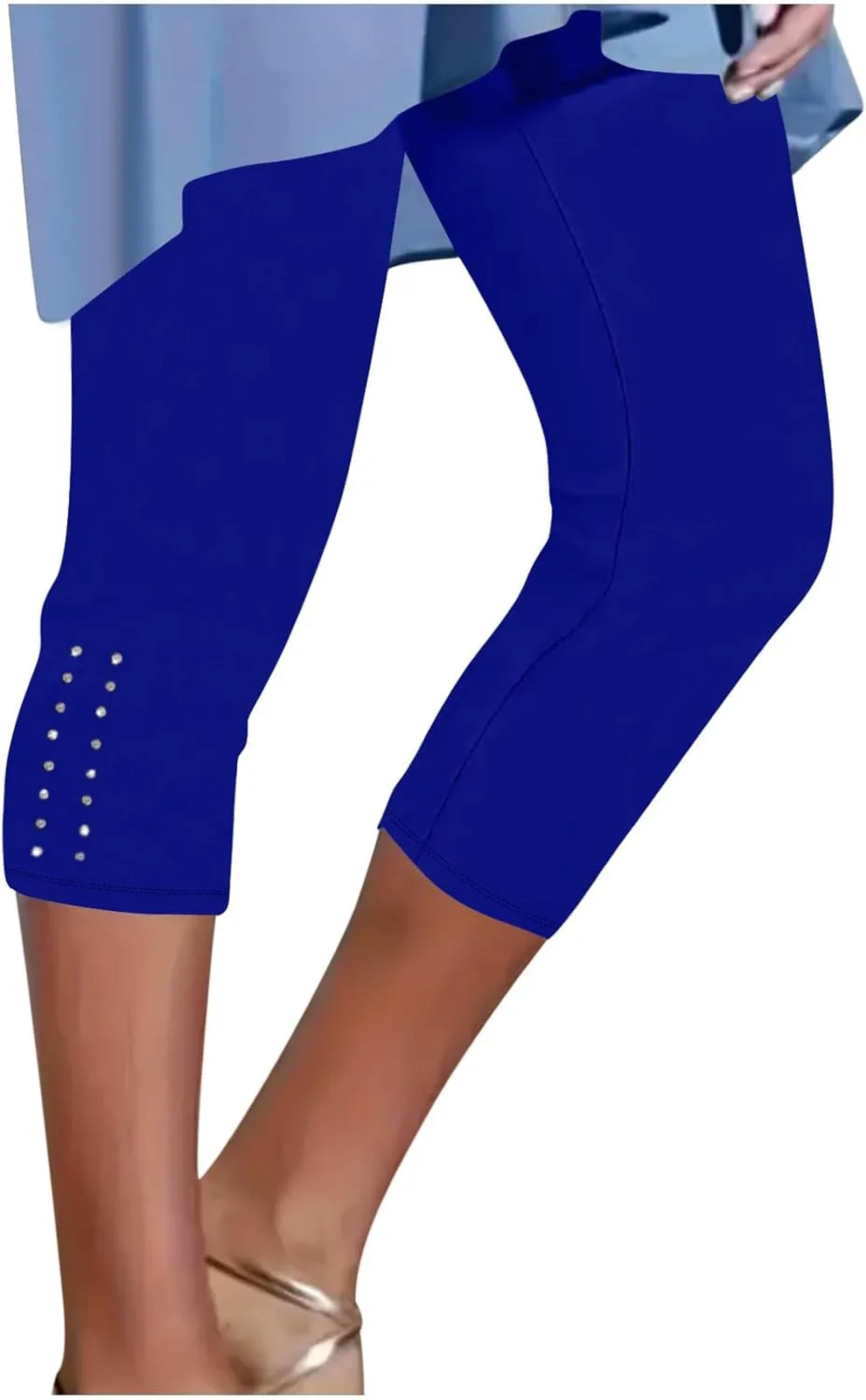 Capri Leggings for Women Rhinestone Cropped Trousers High Waist 3/4 Length Yoga Pants Stretchy Casual Jegging Tights