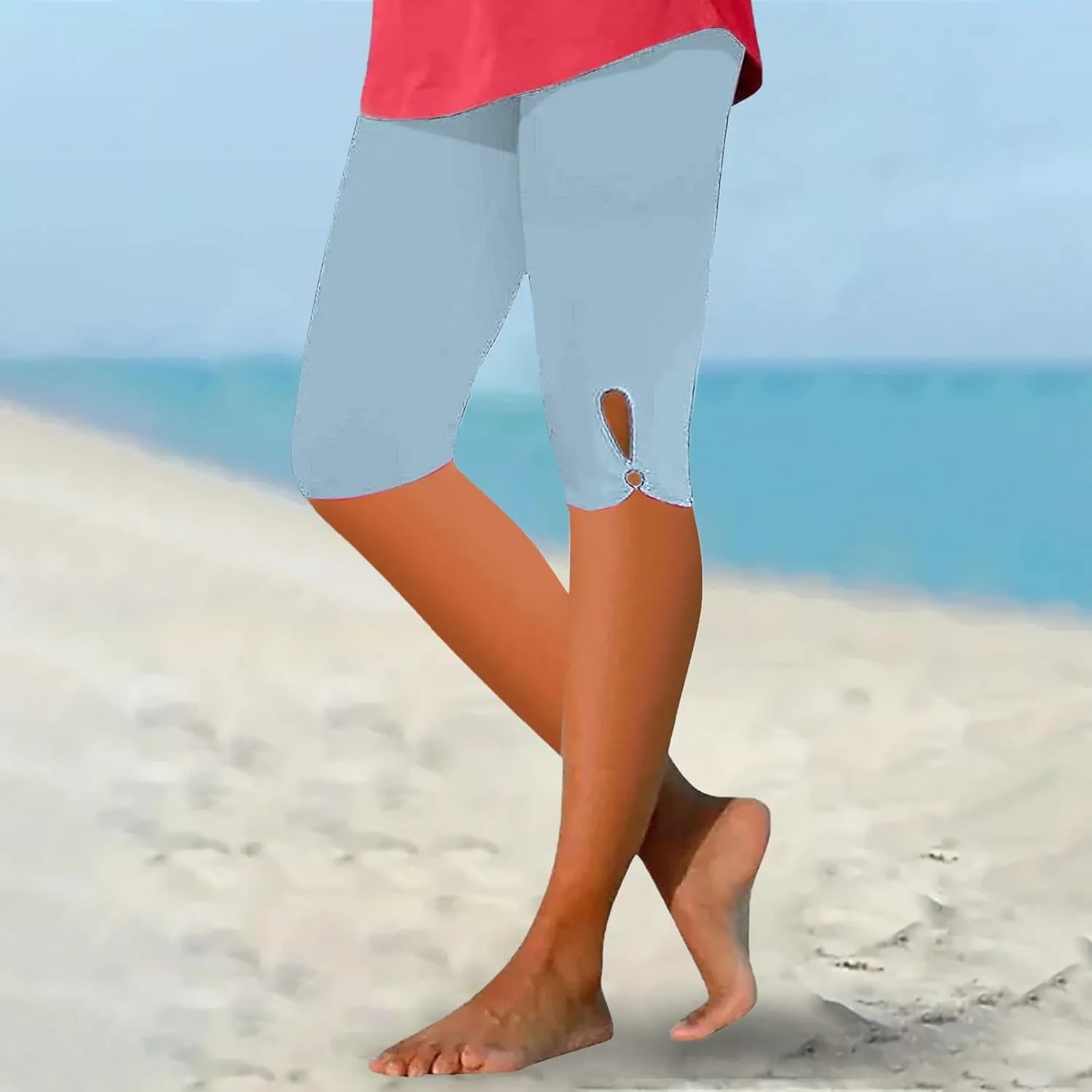 Capri Leggings for Women Tummy Control Knee Length Capri Leggings 2024 Summer Cropped Pants Casual Solid Color Comfy Capris