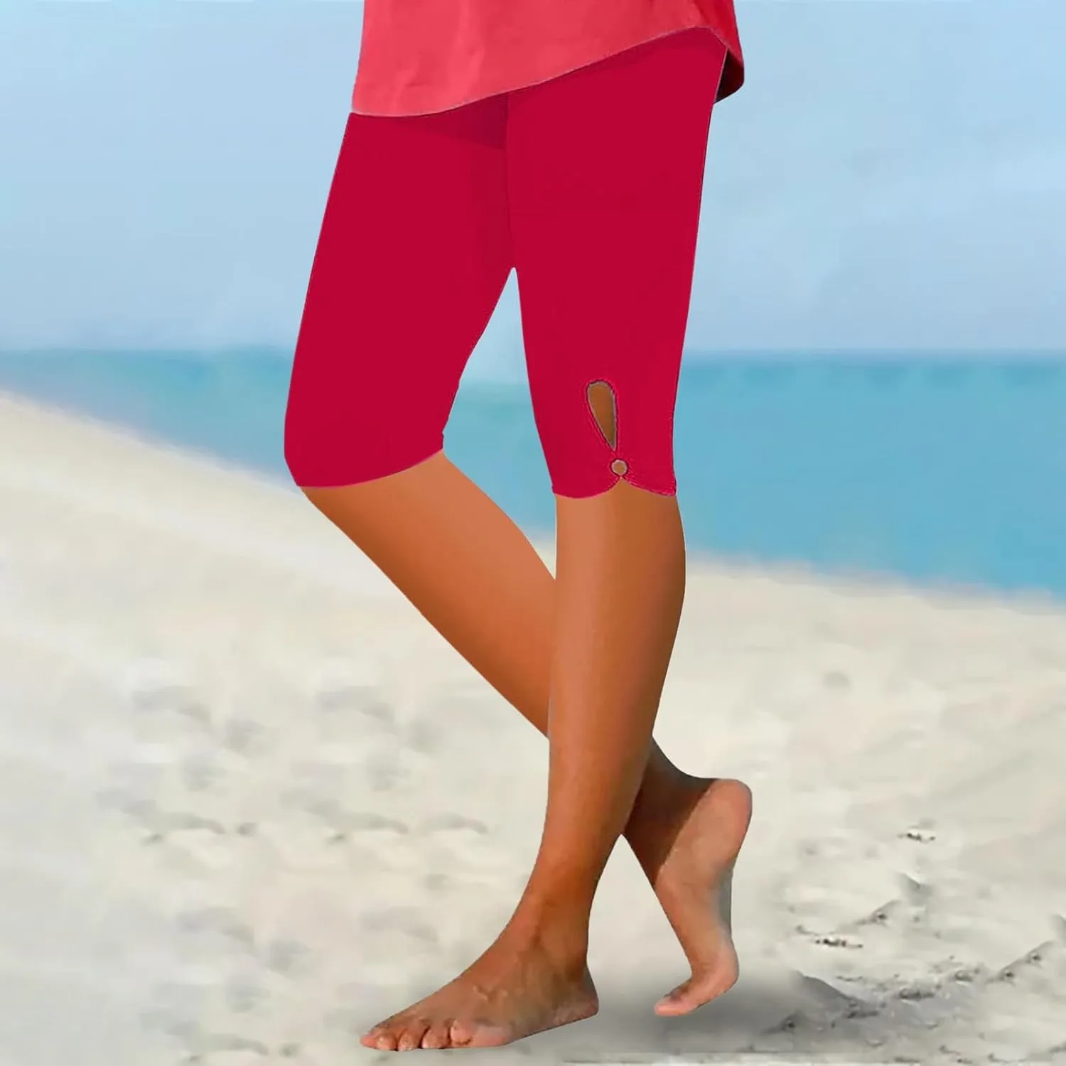 Capri Leggings for Women Tummy Control Knee Length Capri Leggings 2024 Summer Cropped Pants Casual Solid Color Comfy Capris