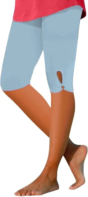 Capri Leggings for Women Tummy Control Knee Length Capri Leggings 2024 Summer Cropped Pants Casual Solid Color Comfy Capris
