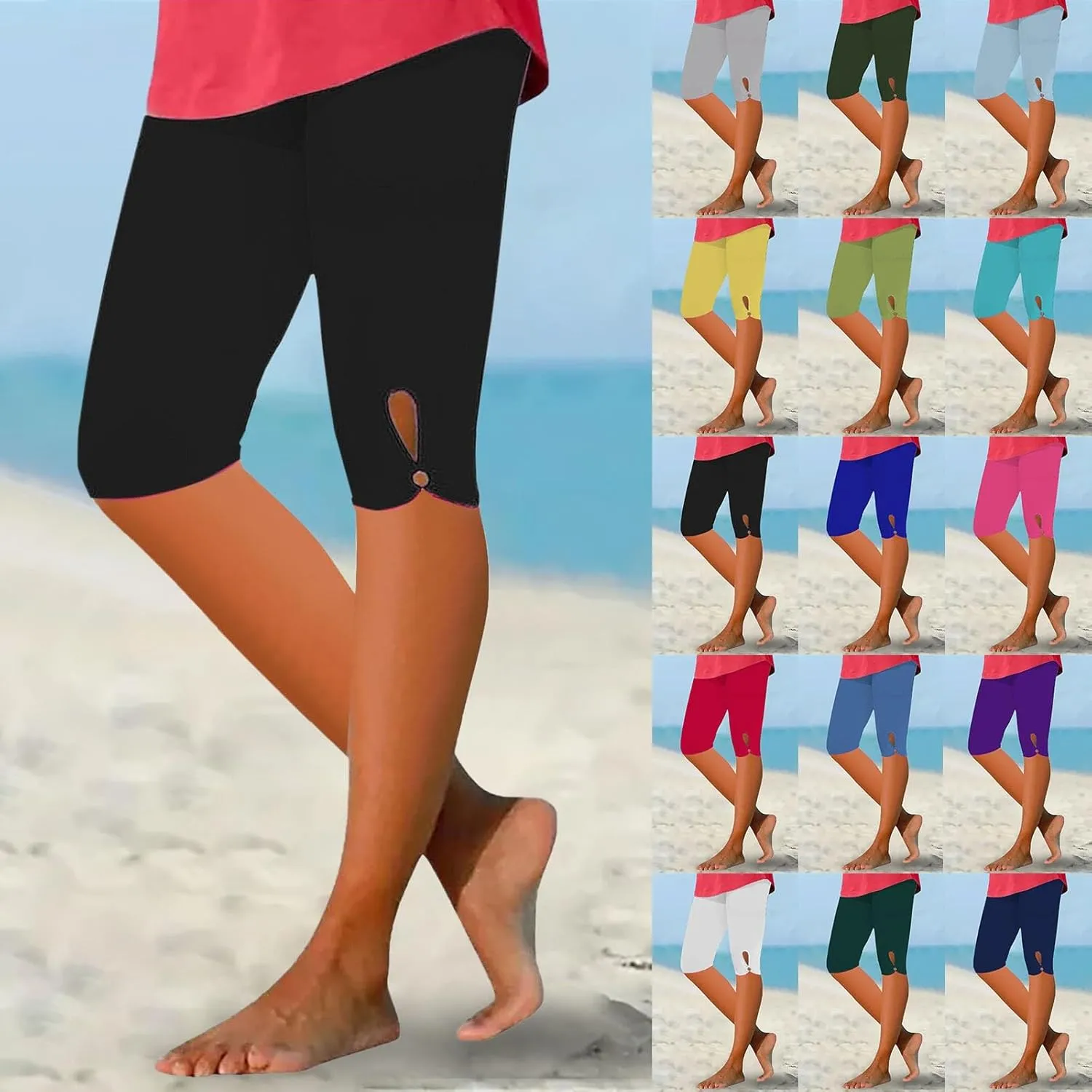 Capri Leggings for Women Tummy Control Knee Length Capri Leggings 2024 Summer Cropped Pants Casual Solid Color Comfy Capris