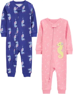 Carter's Baby Girls' 2-Pack Cotton Footless Pajamas