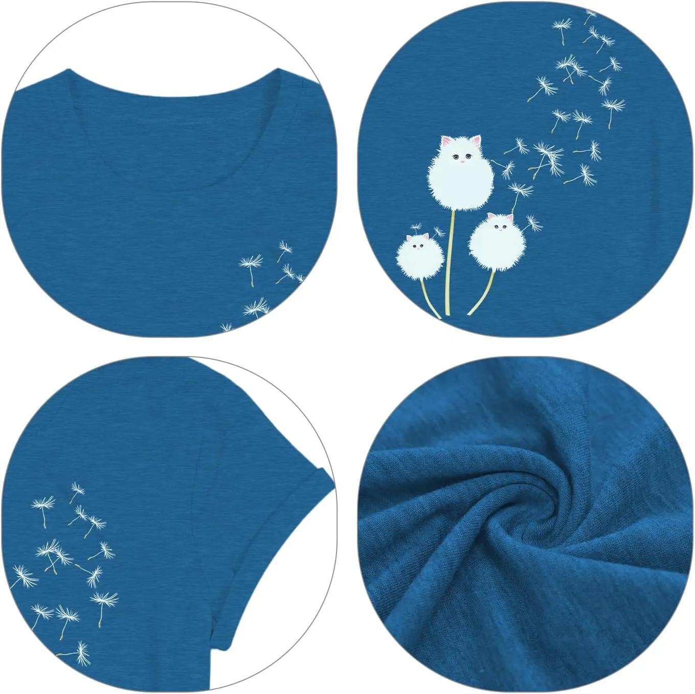 Cat Shirts for Women Flower Tee Shirts Womens Dandelion T-Shirt Cute Dandelion Cat Graphic Print Shirts