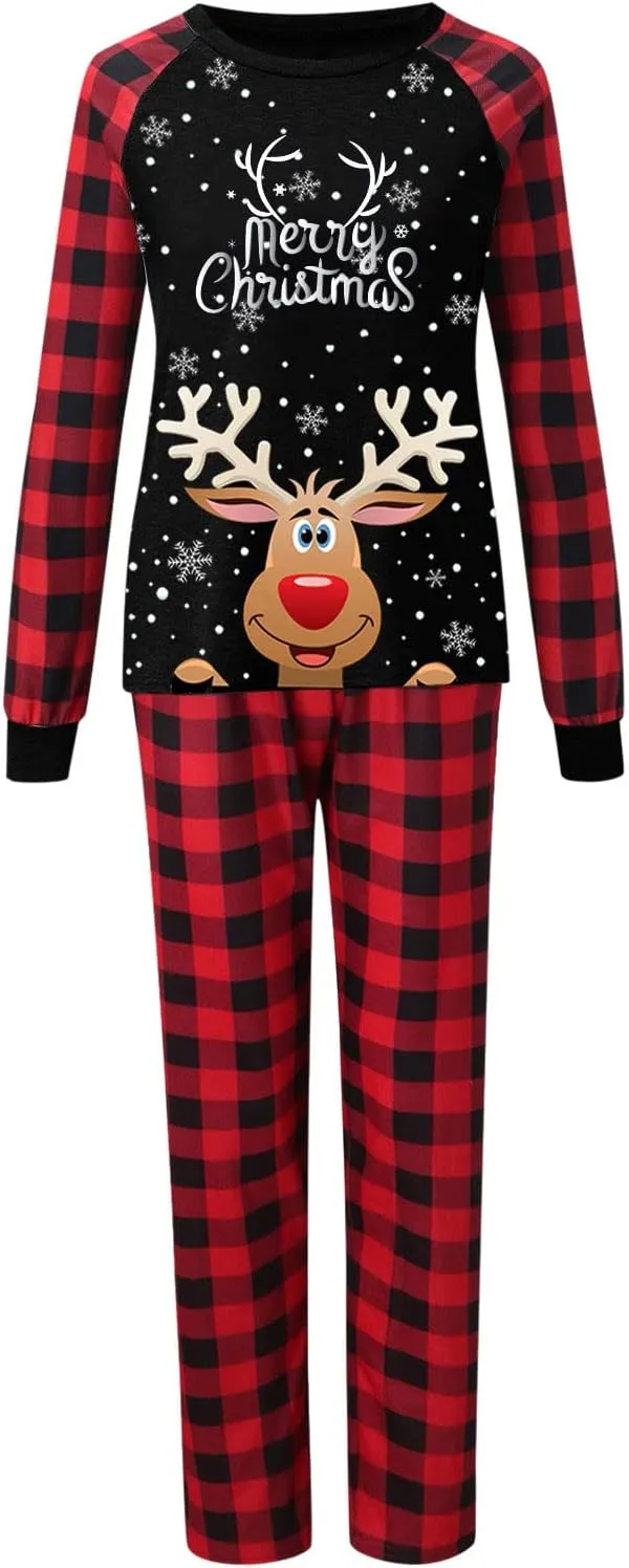 Christmas Family Matching Pajamas Sets Christmas PJ's Letter Print Top and Plaid Pants Jammies Sleepwear