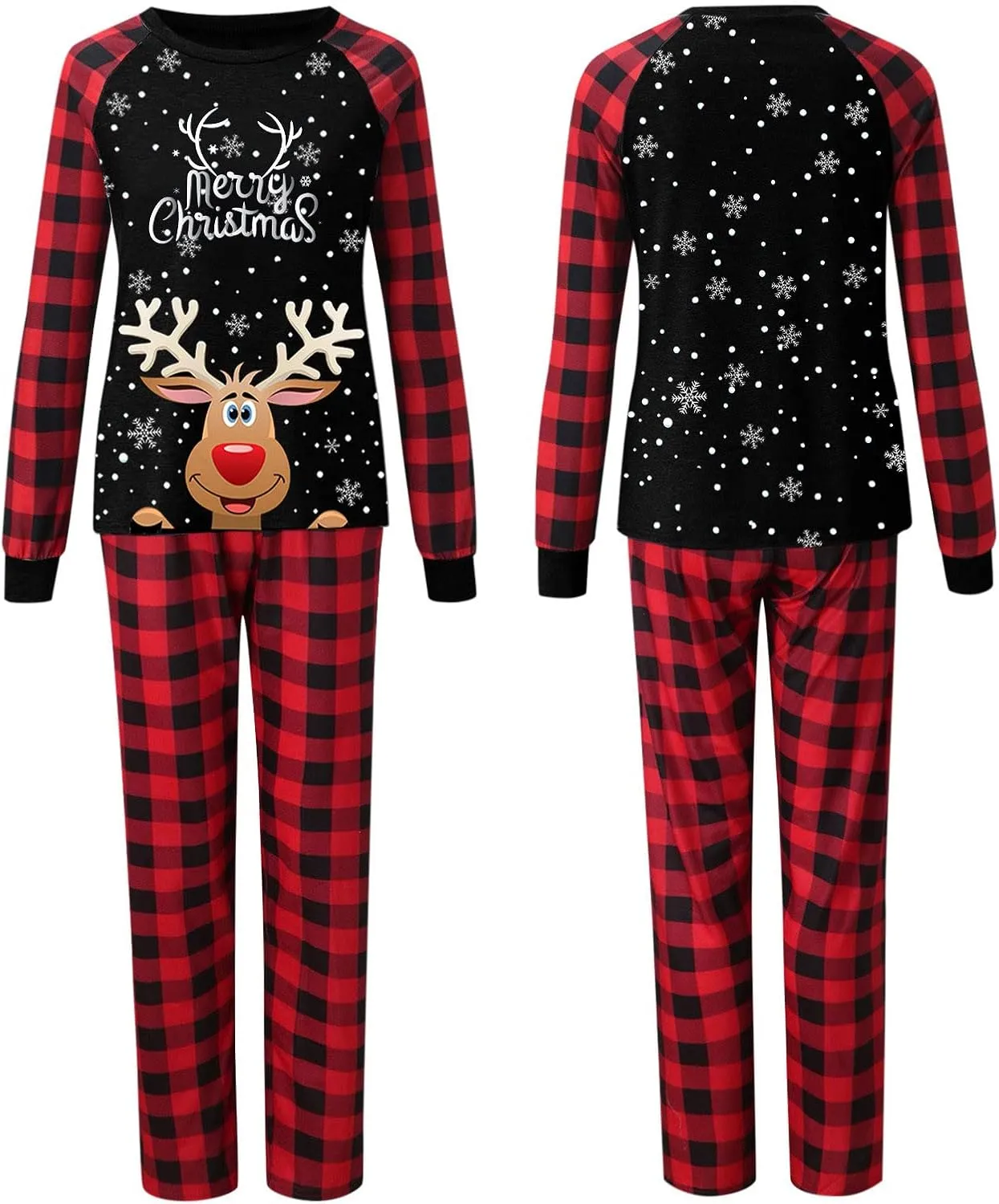 Christmas Family Matching Pajamas Sets Christmas PJ's Letter Print Top and Plaid Pants Jammies Sleepwear