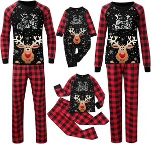 Christmas Family Matching Pajamas Sets Christmas PJ's Letter Print Top and Plaid Pants Jammies Sleepwear
