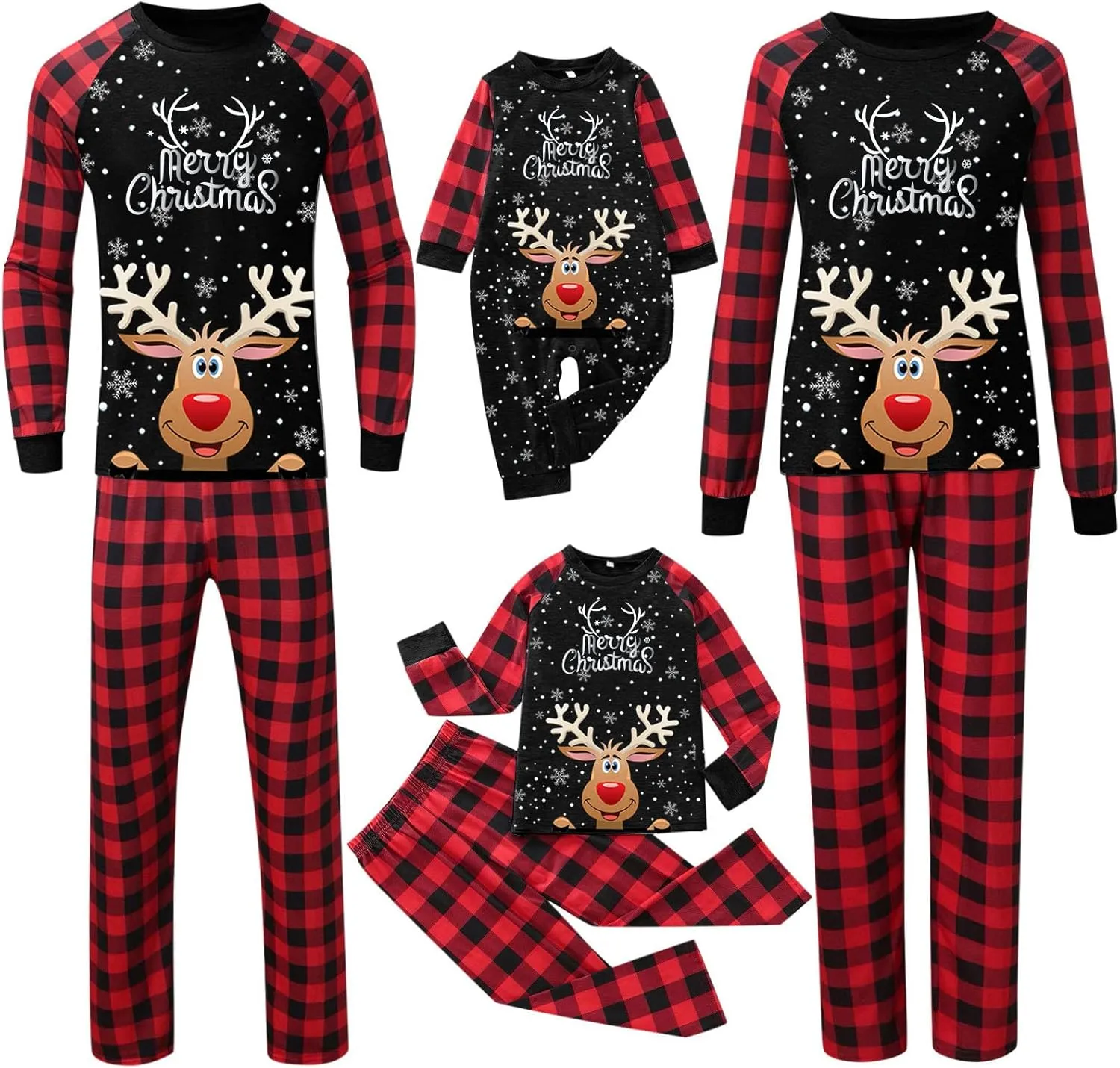 Christmas Family Matching Pajamas Sets Christmas PJ's Letter Print Top and Plaid Pants Jammies Sleepwear