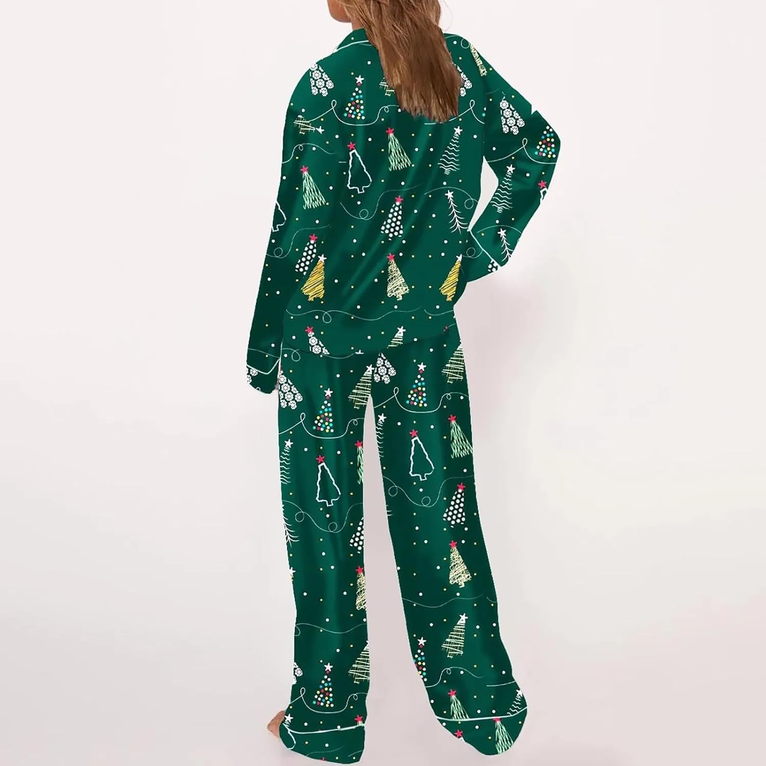 Christmas Pjs White Christmas pajamas Satin Silk Funny Graphic 2 Piece Sleepwear Classic Button Down Night Wear