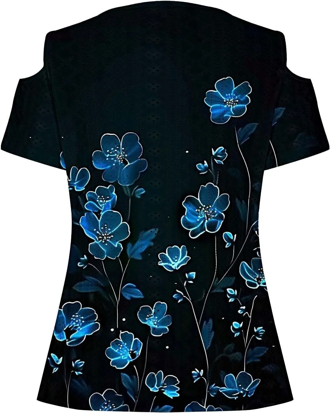 Cold Shoulder Tops for Women Summer Hollow Out Eyelet Short Sleeve Blouse Retro Floral Print Short Sleeve Tshirts