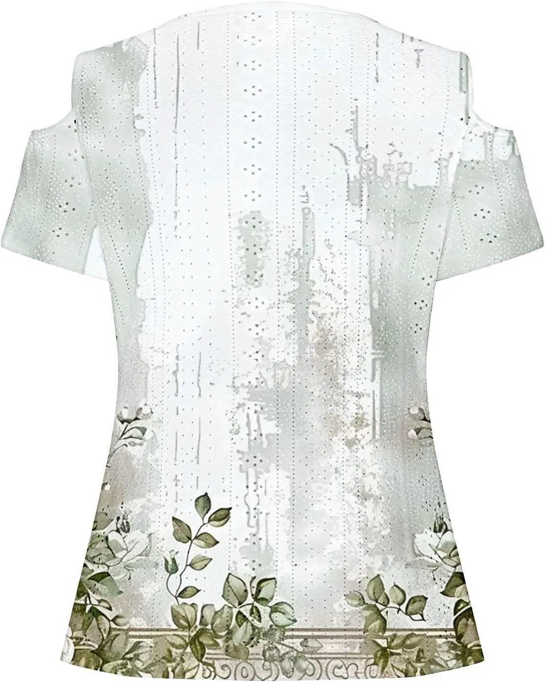 Cold Shoulder Tops for Women Summer Hollow Out Eyelet Short Sleeve Blouse Retro Floral Print Short Sleeve Tshirts