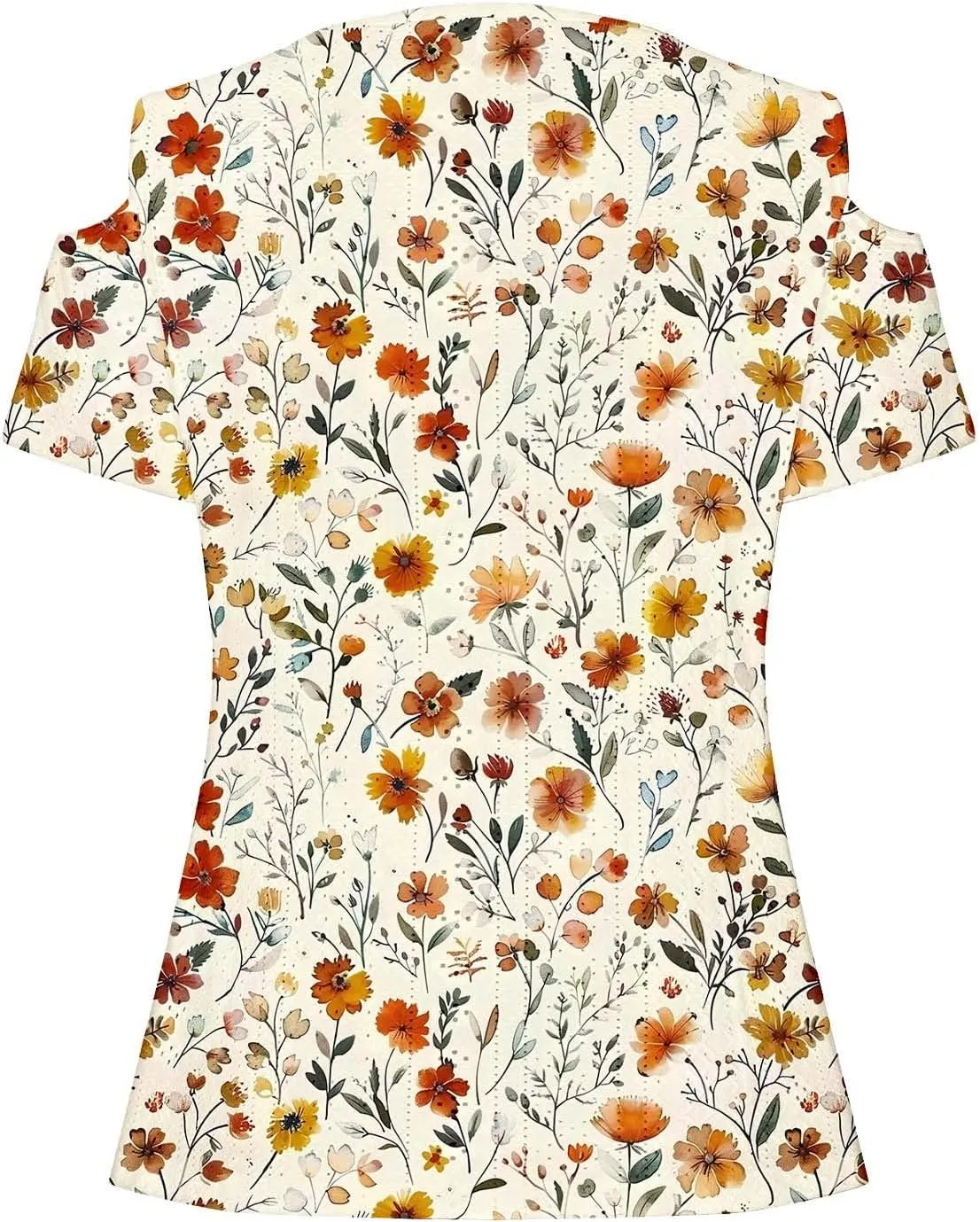 Cold Shoulder Tops for Women Summer Hollow Out Eyelet Short Sleeve Blouse Retro Floral Print Short Sleeve Tshirts
